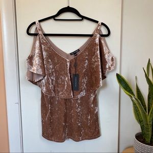 Rose Velvet Over the Shoulder Top